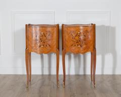 Pair of Louis XV Style Marquetry Bedside Tables with Floral Inlay - 4375341