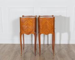 Pair of Louis XV Style Marquetry Bedside Tables with Floral Inlay - 4375359