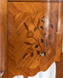 Pair of Louis XV Style Marquetry Bedside Tables with Floral Inlay - 4375400