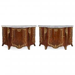 Pair of Louis XV style ormolu mounted mahogany and marble commodes - 2726746