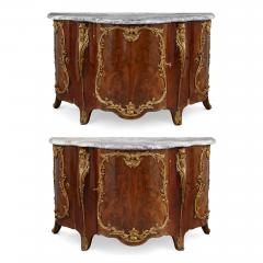 Pair of Louis XV style ormolu mounted mahogany and marble commodes - 2726747