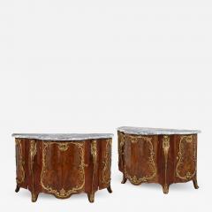 Pair of Louis XV style ormolu mounted mahogany and marble commodes - 2730052