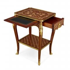 Pair of Louis XV style ormolu mounted marquetry and parquetry side tables - 2631778