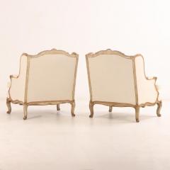 Pair of Louis XV style oversized Bergere chairs C 1920  - 3928847