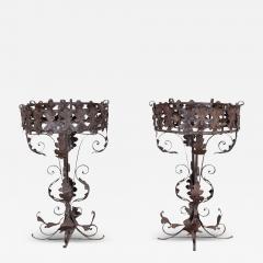 Pair of Louis XV style wrought iron plant stands - 4319458