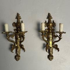 Pair of Louis XVI Adams Style Bronze Ornate Sconces Two Light France 1940s - 3402704