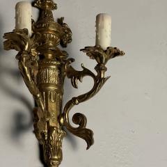 Pair of Louis XVI Adams Style Bronze Ornate Sconces Two Light France 1940s - 3402707