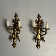 Pair of Louis XVI Adams Style Bronze Ornate Sconces Two Light France 1940s - 3402708