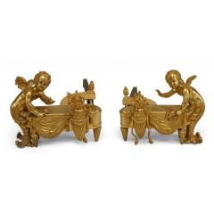 Pair of Louis XVI Bronze Cupid Andirons - 4631991