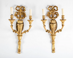 Pair of Louis XVI Giltwood Sconces with Bow Knot Quiver Motif - 2915557