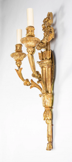 Pair of Louis XVI Giltwood Sconces with Bow Knot Quiver Motif - 2915659