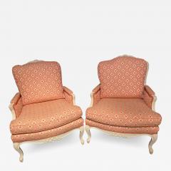 Pair of Louis XVI Painted Berg re or Lounge Chairs Scalamandre Upholstery - 2975104
