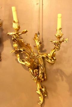 Pair of Louis XVI Style Bronze Three Light Gilt Bronze Sconces - 1302725