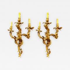 Pair of Louis XVI Style Bronze Three Light Gilt Bronze Sconces - 1302778