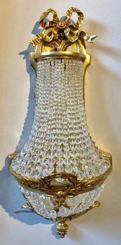 Pair of Louis XVI Style Bronze and Crystal Beaded Diminutive Wall Sconce - 2981007