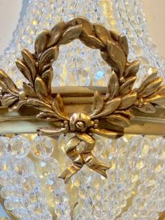 Pair of Louis XVI Style Bronze and Crystal Beaded Diminutive Wall Sconce - 2981011