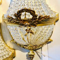 Pair of Louis XVI Style Bronze and Crystal Beaded Diminutive Wall Sconce - 2981015