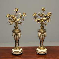 Pair of Louis XVI Style Bronze and Marble Four Light Candelabra Jeweled - 3399532