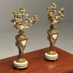 Pair of Louis XVI Style Bronze and Marble Four Light Candelabra Jeweled - 3399533