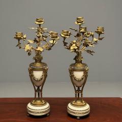 Pair of Louis XVI Style Bronze and Marble Four Light Candelabra Jeweled - 3399534