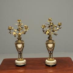 Pair of Louis XVI Style Bronze and Marble Four Light Candelabra Jeweled - 3399535