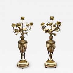 Pair of Louis XVI Style Bronze and Marble Four Light Candelabra Jeweled - 3401699