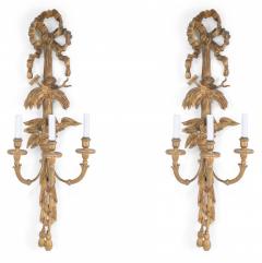 Pair of Louis XVI Style Carved 3 Arm Bow Top Giltwood Sconces - 4172914