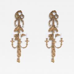 Pair of Louis XVI Style Carved 3 Arm Bow Top Giltwood Sconces - 4227227