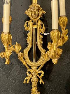 Pair of Louis XVI Style Dor Bronze Sconces Monumental Ribbon and Tassel Form - 2973962