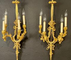 Pair of Louis XVI Style Dor Bronze Sconces Monumental Ribbon and Tassel Form - 2973963