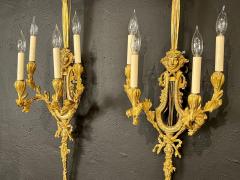 Pair of Louis XVI Style Dor Bronze Sconces Monumental Ribbon and Tassel Form - 2973964