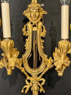 Pair of Louis XVI Style Dor Bronze Sconces Monumental Ribbon and Tassel Form - 2973965