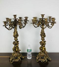 Pair of Louis XVI Style Gilt Bronze Candelabra Cherub Florentine Form - 2922648