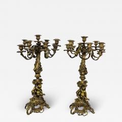 Pair of Louis XVI Style Gilt Bronze Candelabra Cherub Florentine Form - 2927722