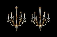 Pair of Louis XVI Style Giltwood and Wrought Iron 6 Light Chandeliers - 4217176