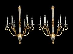Pair of Louis XVI Style Giltwood and Wrought Iron 6 Light Chandeliers - 4217177