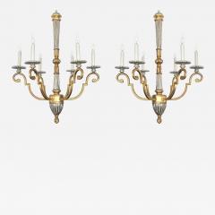 Pair of Louis XVI Style Giltwood and Wrought Iron 6 Light Chandeliers - 4217600