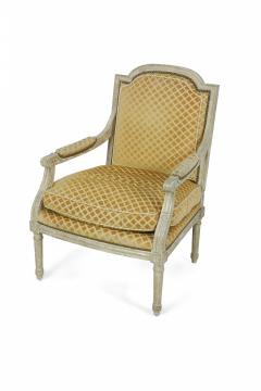 Pair of Louis XVI Style Gold Upholstered Fauteuils Armchairs - 2798238
