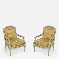 Pair of Louis XVI Style Gold Upholstered Fauteuils Armchairs - 2798645