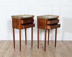 Pair of Louis XVI Style Mahogany Bedside Tables with Marble Tops - 4367721