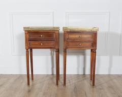 Pair of Louis XVI Style Mahogany Bedside Tables with Marble Tops - 4367763
