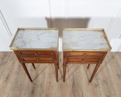 Pair of Louis XVI Style Mahogany Bedside Tables with Marble Tops - 4367781