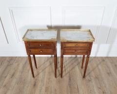 Pair of Louis XVI Style Mahogany Bedside Tables with Marble Tops - 4367788