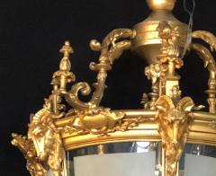 Pair of Louis XVI Style Monumental Dore Bronze Rams Head Etched Glass Lanterns - 2930145
