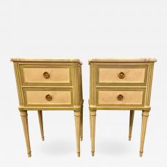 Pair of Louis XVI Style Paint Decorated Marble Top End Tables or Nightstands - 1303472