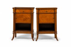 Pair of Louis XVI Style Parquetry Veneer Bedside Table Commodes - 4170656