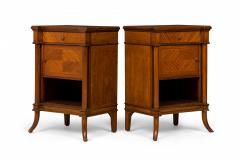 Pair of Louis XVI Style Parquetry Veneer Bedside Table Commodes - 4170657