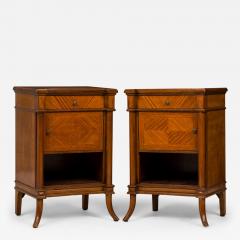 Pair of Louis XVI Style Parquetry Veneer Bedside Table Commodes - 4193709