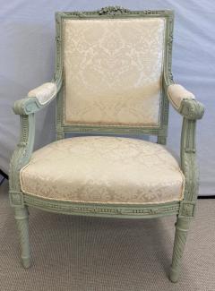 Pair of Louis XVI Style Throne or Arm Chairs Paint Decorated Frames - 2969855