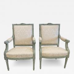 Pair of Louis XVI Style Throne or Arm Chairs Paint Decorated Frames - 2971991